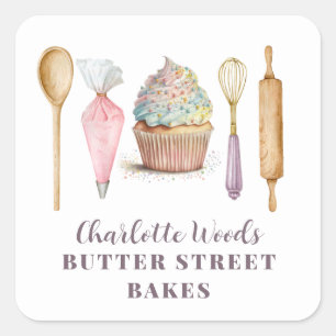 Cupcake Bakery Pastry Chef Baker's Utensils Square Sticker