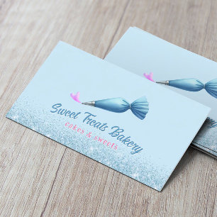 Cupcake Bakery Pastry Chef Elegant Blue Glitter Business Card
