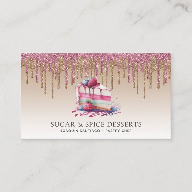 Cupcake Bakery Pastry Chef Glitter Drips  Business Card (Front)