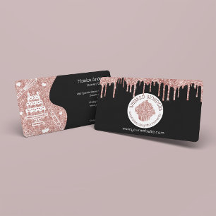 Cupcake Bakery Pastry Chef Glitter Drips Rose Gold Business Card