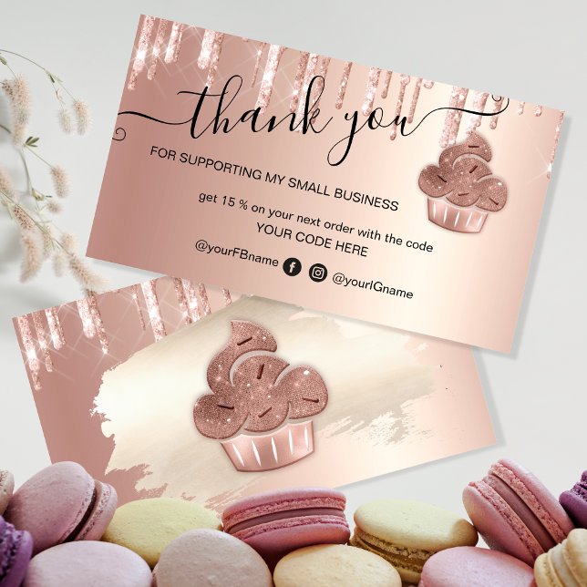 Cupcake Bakery Pastry Chef Glitter Drips Rose Gold Business Card (Creator Uploaded)