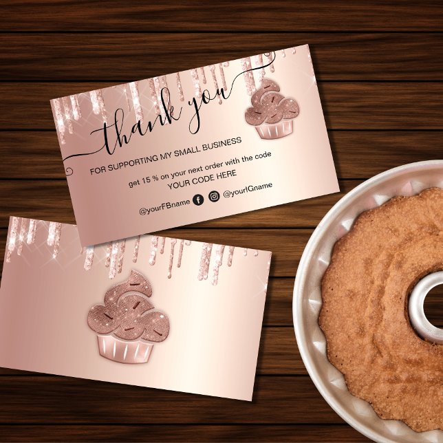 Cupcake Bakery Pastry Chef Glitter Drips Rose Gold Business Card (Creator Uploaded)