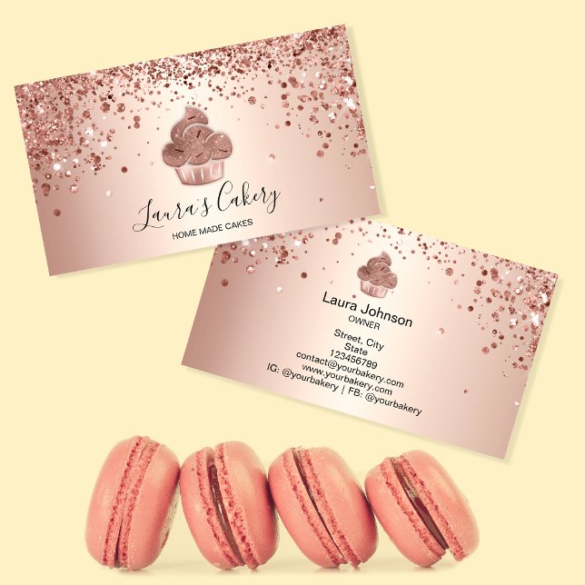 Cupcake Bakery Pastry Chef Glitter Drips Rose Gold Business Card (Creator Uploaded)