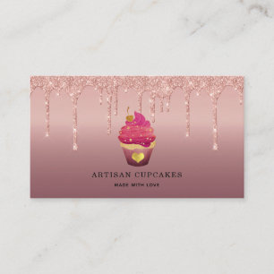Cupcake Bakery Pastry Chef Glitter Drips Rose Gold Business Card