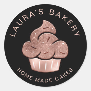 Cupcake Bakery Pastry Chef Glitter Drips Rose Gold Classic Round Sticker