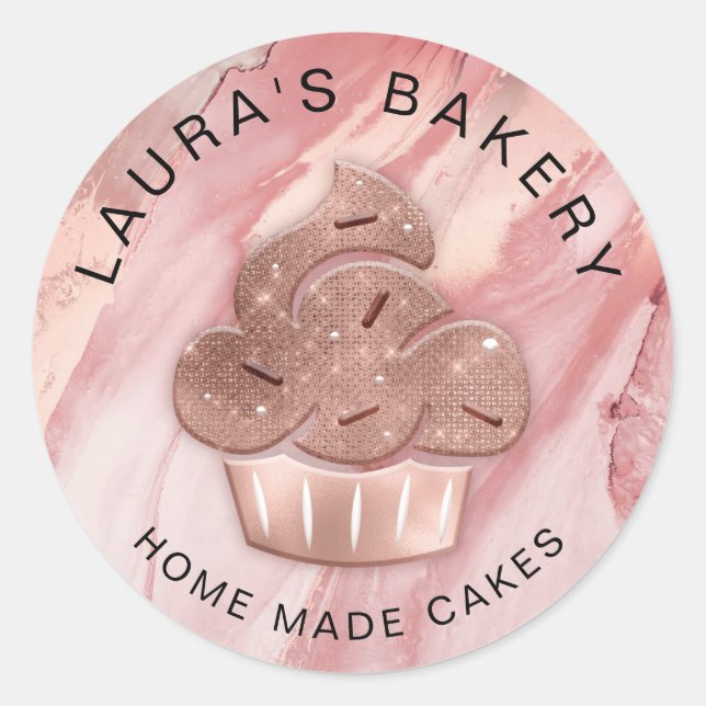 Cupcake Bakery Pastry Chef Glitter Drips Rose Gold Classic Round Sticker (Front)