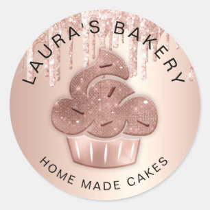 Cupcake Bakery Pastry Chef Glitter Drips Rose Gold Classic Round Sticker