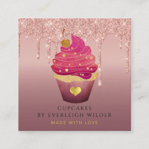 Cupcake Bakery Pastry Chef Glitter Drips Rose Gold Square Business Card