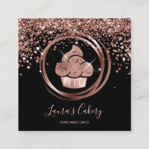 Cupcake Bakery Pastry Chef Glitter Drips Rose Gold Square Business Card