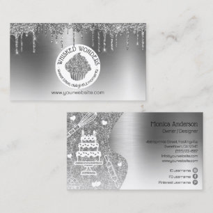 Cupcake Bakery Pastry Chef Glitter Drips Silver Business Card