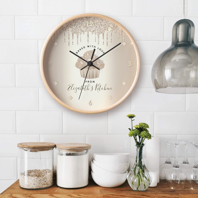 Cupcake Bakery Pastry Chef Gold Glitter Drips Chic Clock (Creator Uploaded)