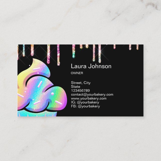 Cupcake Bakery Pastry Chef Holographic Business Ca Business Card (Back)