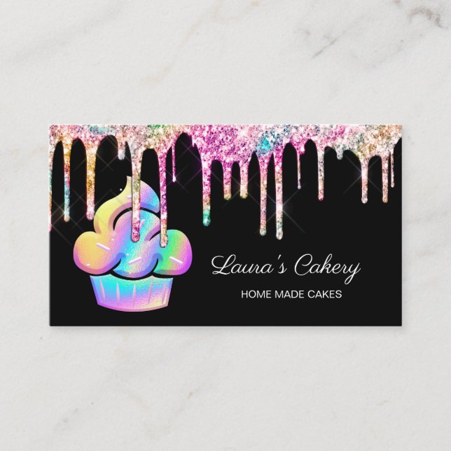 Cupcake Bakery Pastry Chef Holographic Business Ca Card (Front)