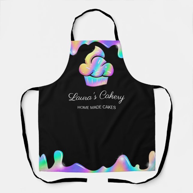 Cupcake Bakery Pastry Chef Holographic Drips Apron (Front)