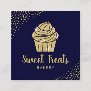 Cupcake Bakery Pastry Chef Modern Navy & Gold Square Business Card