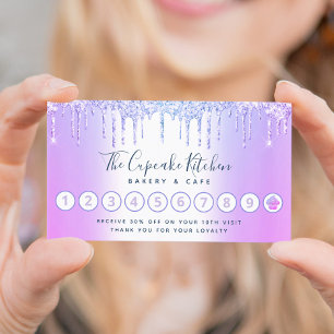 Cupcake Bakery Pastry Chef Purple Glitter Drips Loyalty Card