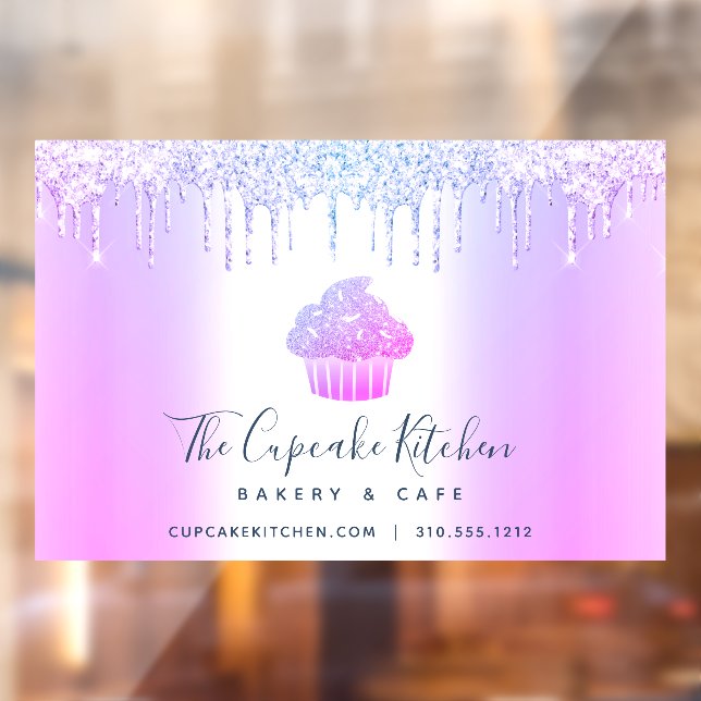 Cupcake Bakery Pastry Chef Purple Glitter Drips Window Cling (Sheet 2)