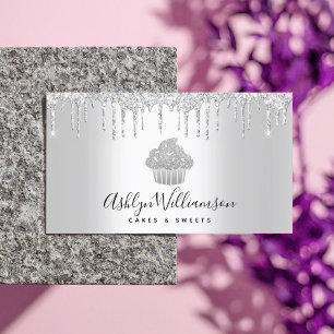 Cupcake Bakery Pastry Chef Silver Glitter Drips Business Card