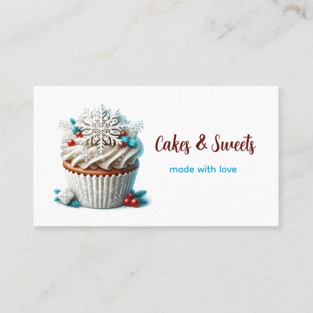 Cupcake Bakery Pastry Chef Snowflakes Business Card (Front)