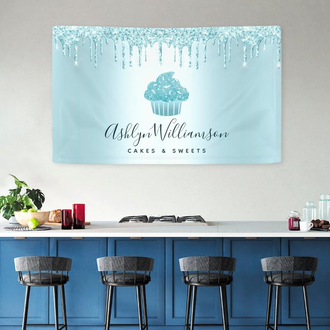 Cupcake Bakery Pastry Chef Turquoise Glitter Drips Banner (Creator Uploaded)