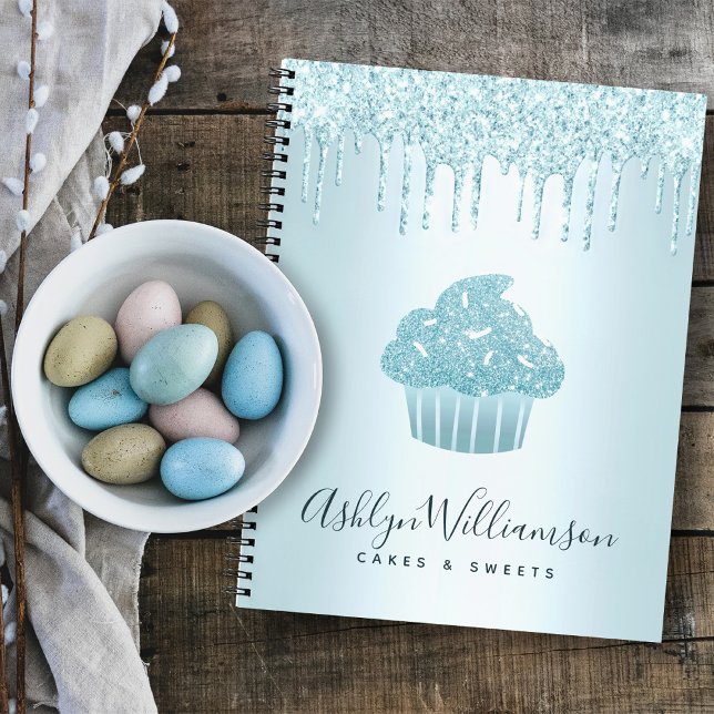 Cupcake Bakery Pastry Chef Turquoise Glitter Drips Notebook (Creator Uploaded)