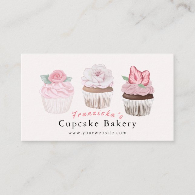 Cupcake Bakery Pink Bakery Business Card (Front)