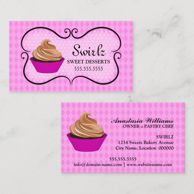 Cupcake Bakery Pink Business Card (Front/Back)