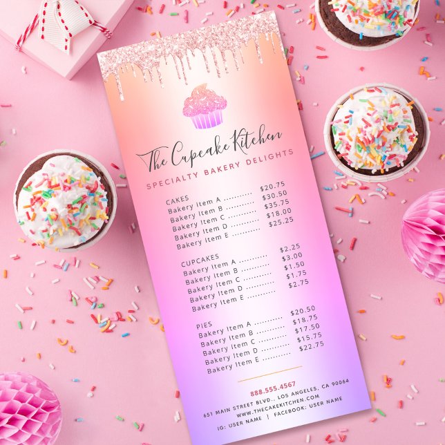 Cupcake Bakery Pink Glitter Rainbow Ombre Menu (Creator Uploaded)