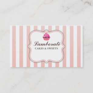 Cupcake Bakery Pink Stripes Cute Elegant Modern Business Card
