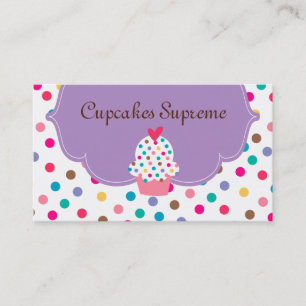 Cupcake Bakery Polka Dots Purple Heart 2 Business Card