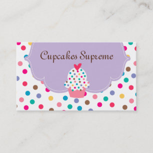 Cupcake Bakery Polka Dots Purple Heart Business Card