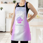 Cupcake Bakery Purple Blue Glitter Drips Script Apron<br><div class="desc">Here’s a wonderful way to add to the fun of baking. Add extra sparkle to your culinary adventures whenever you wear this elegant, sophisticated, simple, and modern apron. A sparkly, purple pink blue ombre cupcake, script handwritten typography and glitter drips overlay a girly faux metallic purple blue ombre background. Personalise...</div>