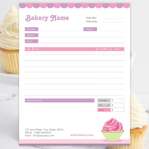 Cupcake Bakery Purple Pink Order Form Invoice Notepad