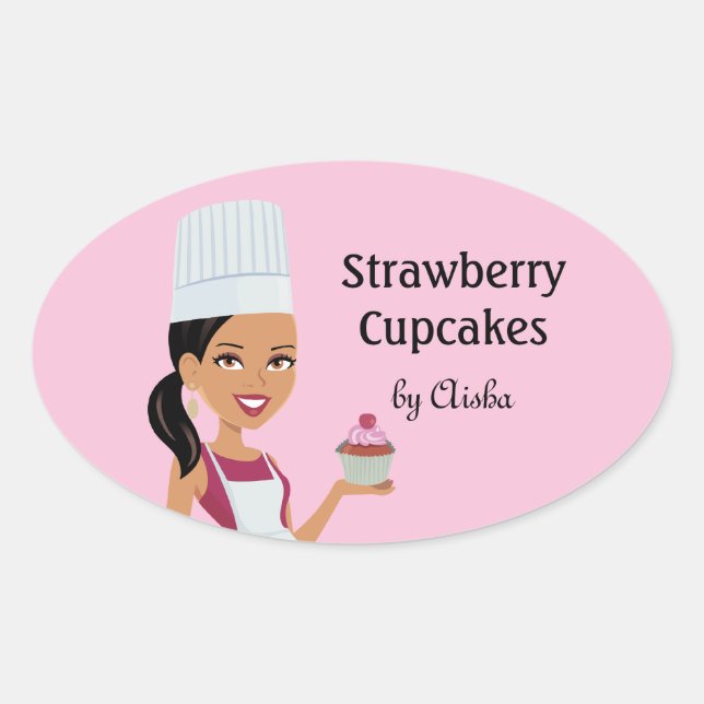 Cupcake Bakery Sticker with Character Design #1 (Front)