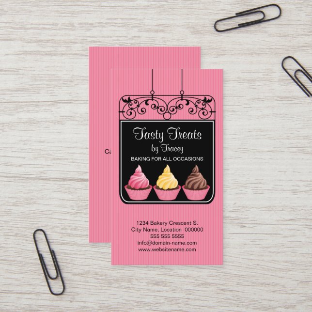Cupcake Bakery Storefront Sign Business Card (Front/Back In Situ)