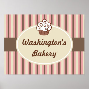 Cupcake Bakery Striped Sign