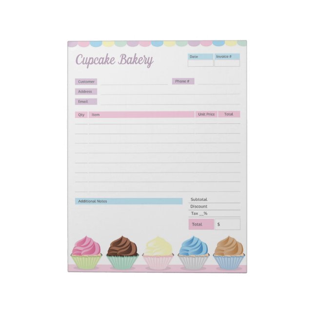 Cupcake Bakery Theme Order Form Invoice Notepad (Rotated)