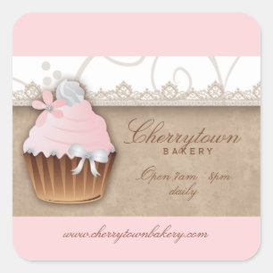 Cupcake Bakery Vintage Cute Lace Square Sticker
