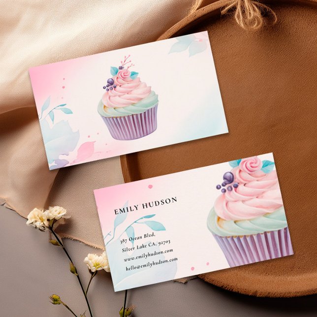 Cupcake Bakery Watercolor Business Card (Creator Uploaded)