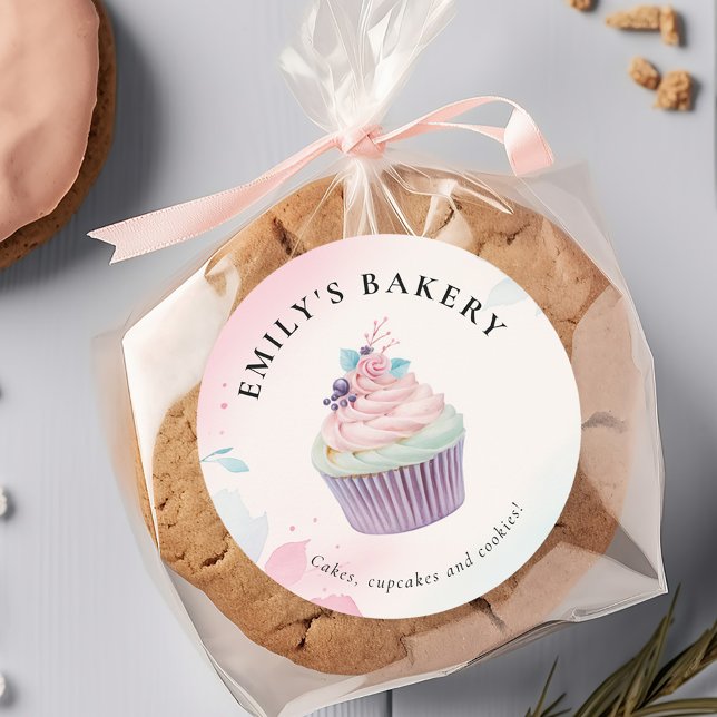 Cupcake Bakery Watercolor Classic Round Sticker (Creator Uploaded)