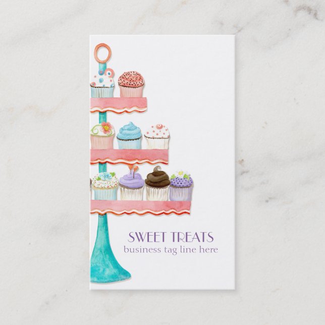 Cupcake Bakery Watercolor Floral Sprinkle Business Business Card (Front)