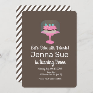Cupcake Baking 3rd Birthday Party Cake Stand Invitation