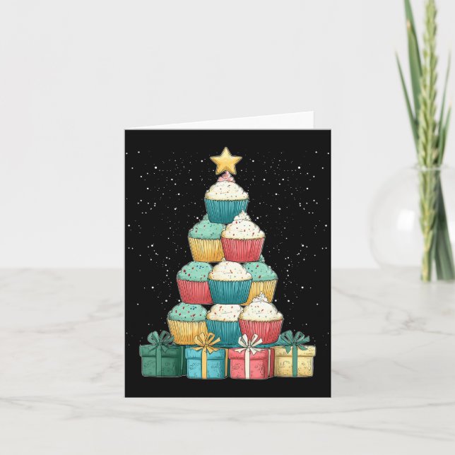 Cupcake Baking Baker Christmas Tree Xmas  Card (Front)