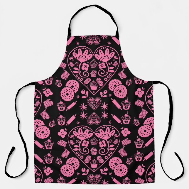 Cupcake Baking Folk Art Apron (Front)
