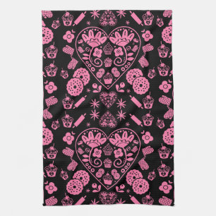 Cupcake Baking Folk Art Tea Towel