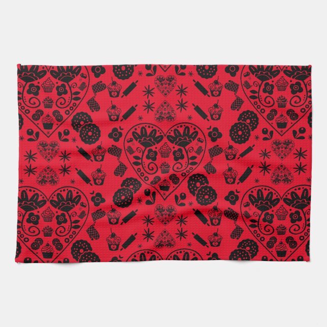 Cupcake Baking Folk Art Tea Towel (Horizontal)