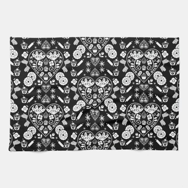 Cupcake Baking Folk Art Tea Towel (Horizontal)