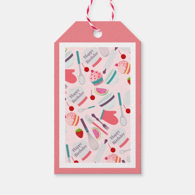 Cupcake Baking Pattern Pink Gift Tags (Front)