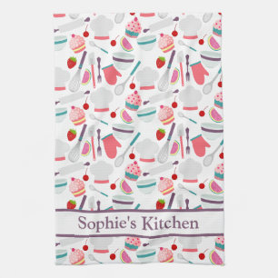 Cupcake Baking pattern Purple Tea Towel