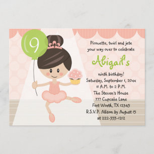 Cupcake Ballerina Birthday Brunette Invitation